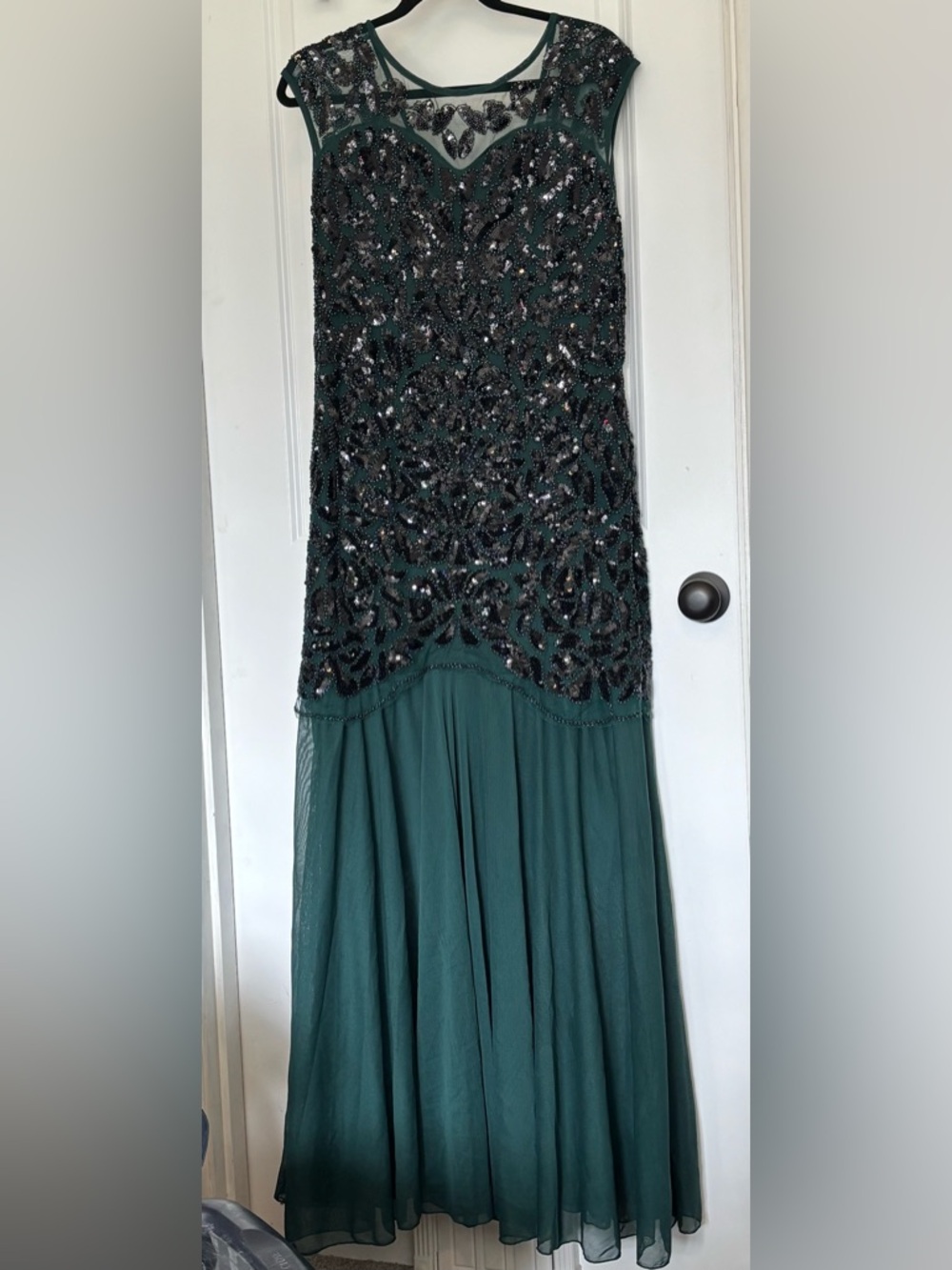Green Beaded Evening Gown